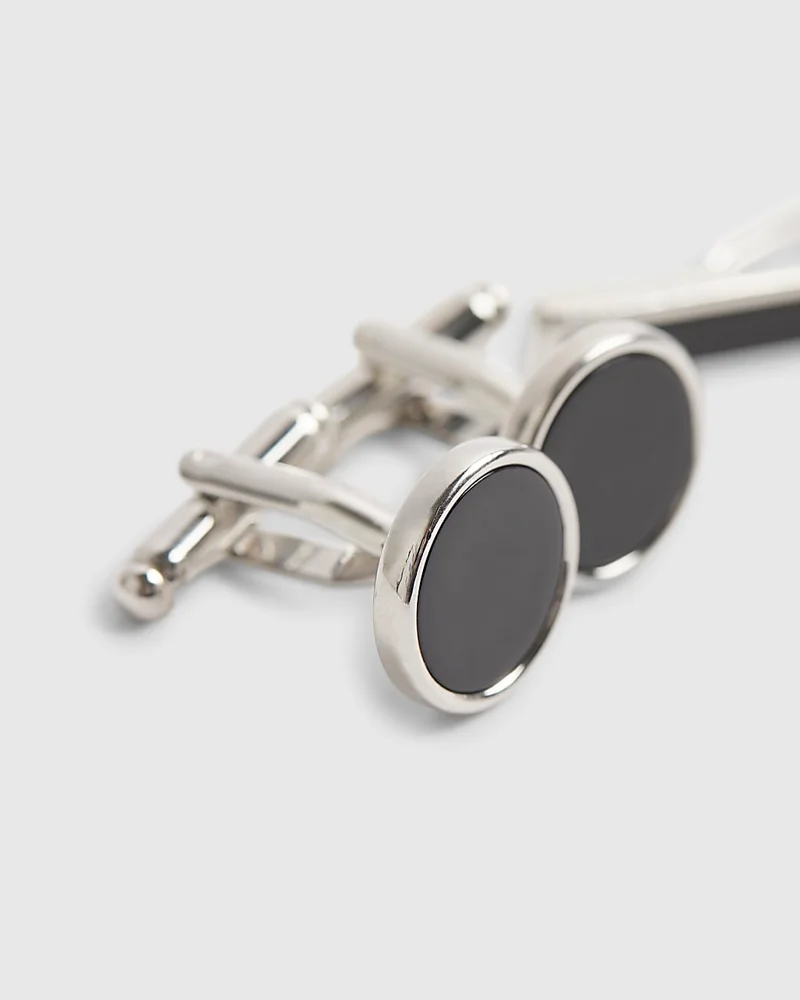 Mens Black Inlay Cufflinks And Tiepin Set