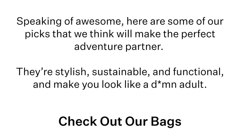 Speaking of awesome, here are some of our picks that we think will make the perfect adventure partner.   They’re stylish, sustainable, and functional, and make you look like a d*mn adult.  Check Out Our Bags