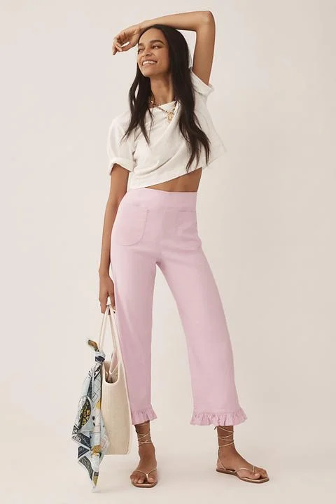 The Colette Ruffled Cropped Wide-Leg Pants by Maeve: Magic Fabric Edition