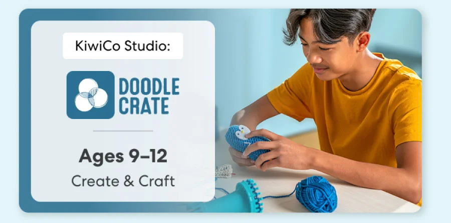 Smiling teen holding a colorful KiwiCo art and design project. Inspires creativity for ages 9–18+