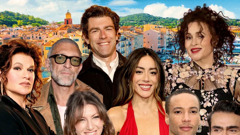 Image may contain: Vincent Cassel, Chloe Bennet, Max Greenfield, Ari Graynor, Adult, Person, Photobombing, and Accessories