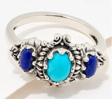 American West Sterling Silver Three Oval Gemstone Ring