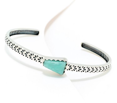American West Sterling Silver Patterned Gemstone Stackable Cuff