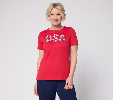 Quacker Factory Red, White and You Short Sleeve Top