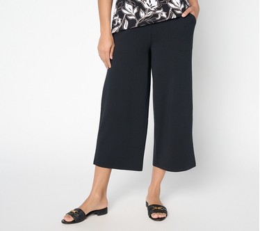Denim and Co. Petite Beach Jersey Wide Leg Crop Pants