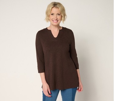 Denim & Co. Regular Slub Jersey 3/4 Sleeve U-Neck Tunic