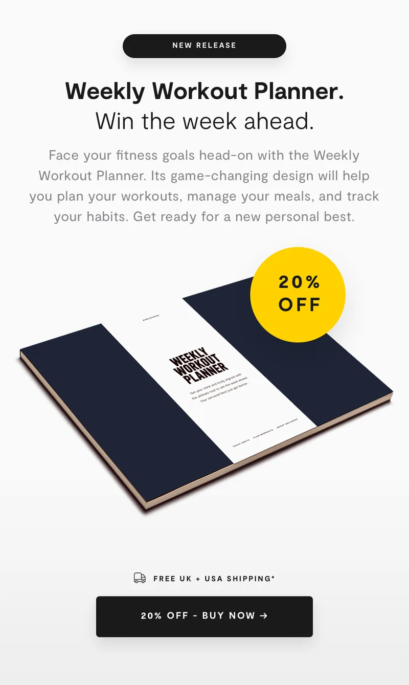 20% Off Weekly Workout Planner