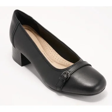 Clarks Collection Leather Block Heel Pumps- Marilyn Nora