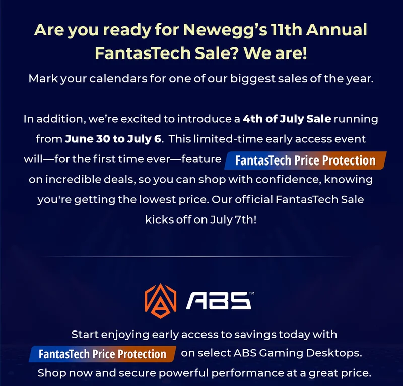 weโre excited to introduce a 4th of July Sale running from June 30 to July 6, whichโfor the first time everโwill feature FantasTech Price Protection.
