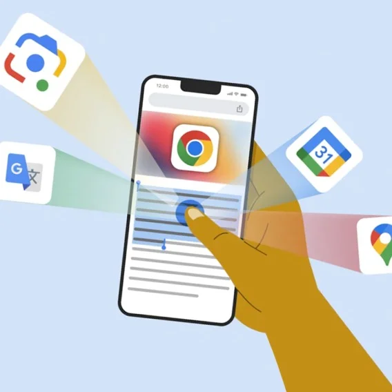 Illustration of a hand holding an iPhone with the Google Chrome icon on the screen.