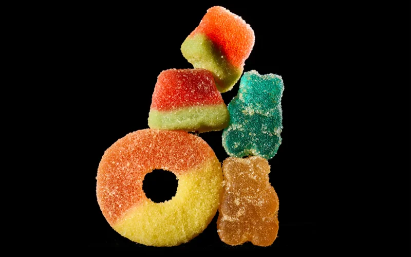 Edibles containing the psychoactive compound delta-8-THC.