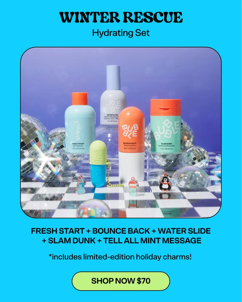 Winter Rescue Hydrating Set [SHOP NOW $70]&nbsp; FRESH START + BOUNCE BACK + WATER SLIDE + SLAM DUNK + TELL ALL MINT MESSAGE *includes limited-edition holiday charms!