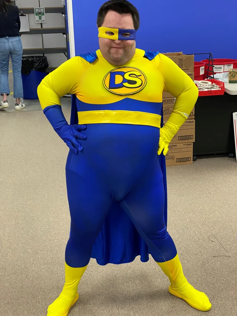 John dressed as Sock Man