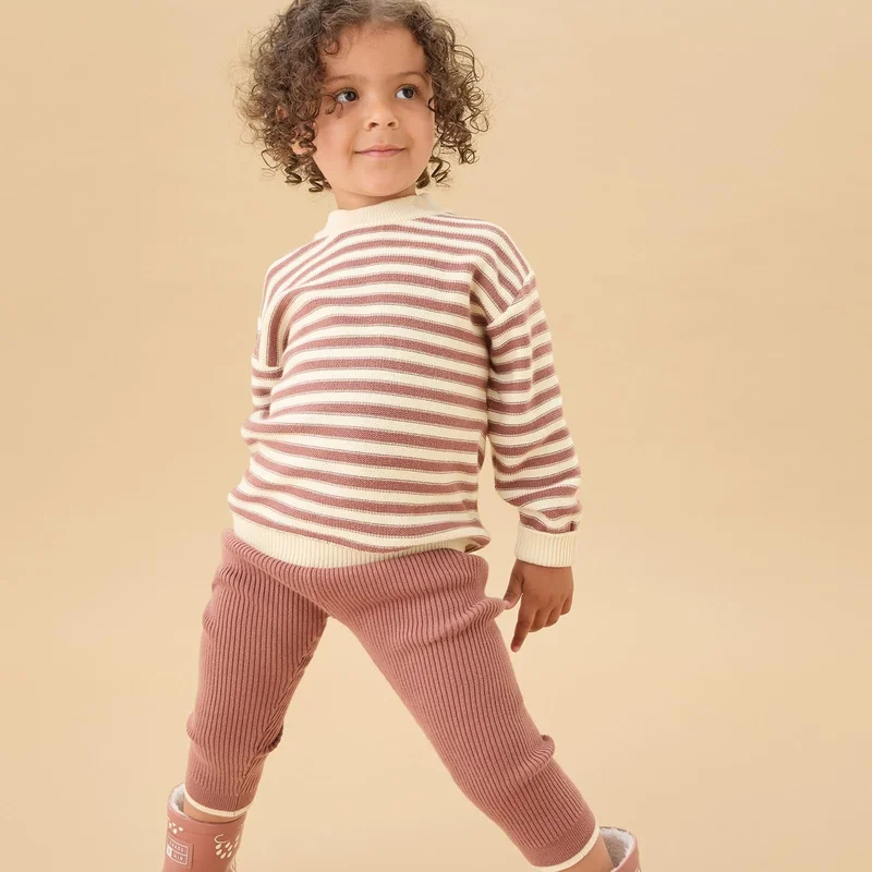 Image of Stripe Knitted Sweater & Leggings Outfit