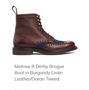 Melrose R Derby Brogue Boot in Burgundy Grain Leather/Ocean Tweed