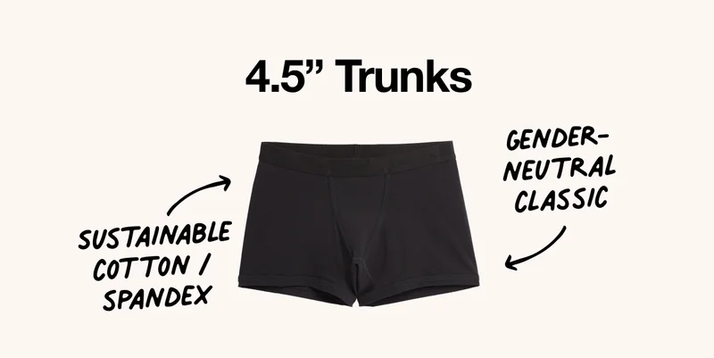 4.5" Trunks - Sustainable cotton/spandex; Gender-neutral classic