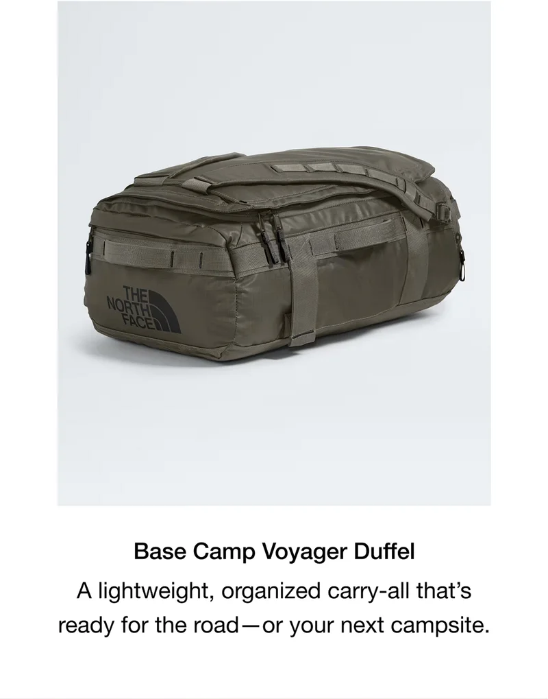 Base Camp Voyager Duffel A lightweight, organized carry-all that's ready for the road - or your next campsite.