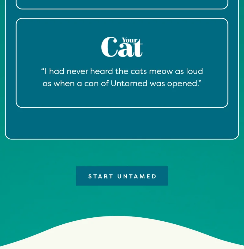 Your Cat - "I had never heard the cats meow as loud as when a can of Untamed was opened.”