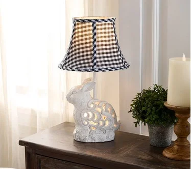 Carved Bunny Lamp with Checked Shade by Valerie