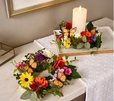 Set of 2 Wildflower Candle Rings w/ Butterflies by Valerie