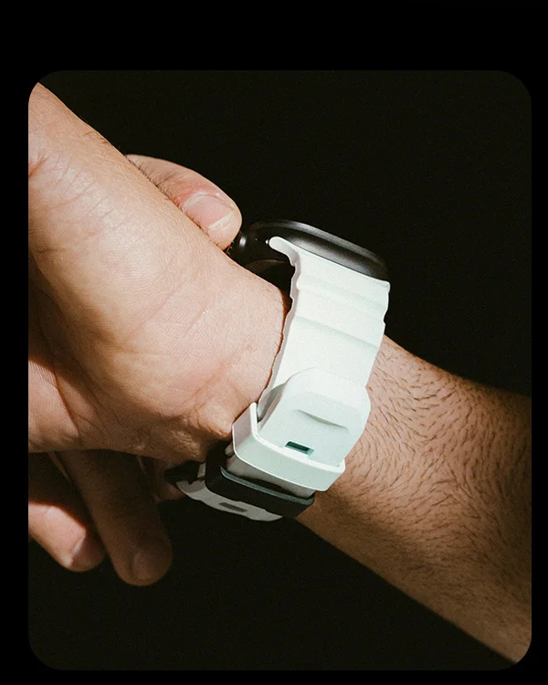 Icy Blue Glow is back. This time, glow is back for Rocky Point Band. Icy Blue harnesses the power of photoluminescence, absorbing light energy and then releasing it as a vibrant blue glow in the dark conditions. By day, the band takes on a versatile pale blue-white colorway. Shop Now.
