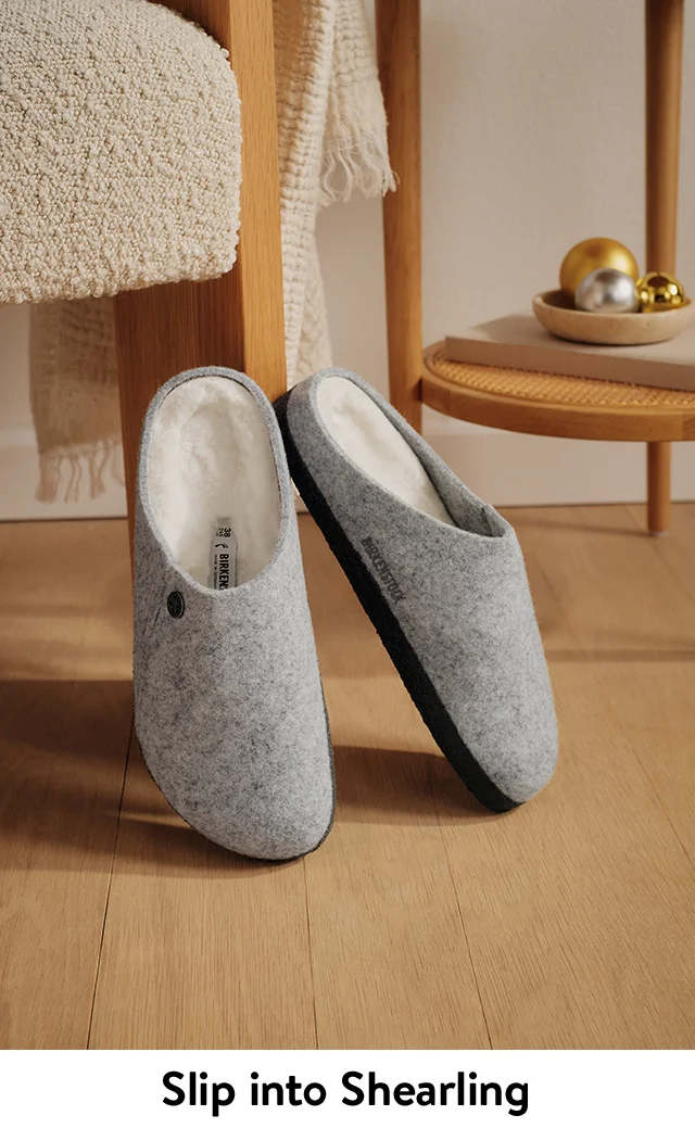 A pair of grey slippers.