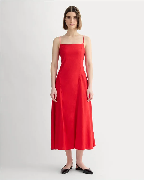 [Image]The Seamed Dress in Stretch Linen | Classic Red
