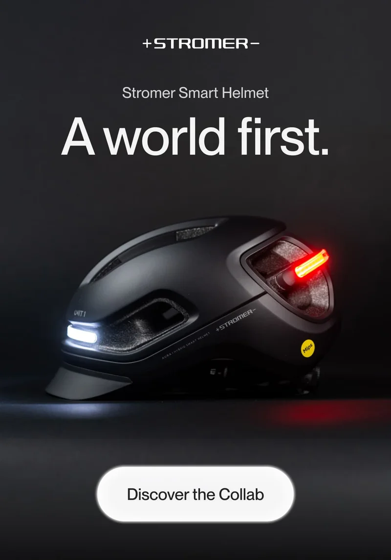 Header text introducing the Stromer x UNIT 1 collaboration, emphasizing innovation and next-level safety in the biking industry.