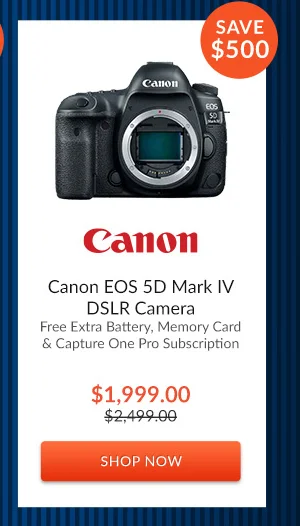 Canon EOS 5D Mark IV DSLR Camera  Free Extra Battery, Memory Card & Capture One Subscription