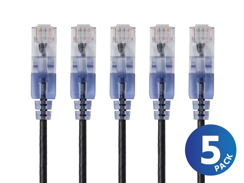 Cat6A 50ft Black 5-Pk Patch Cables
