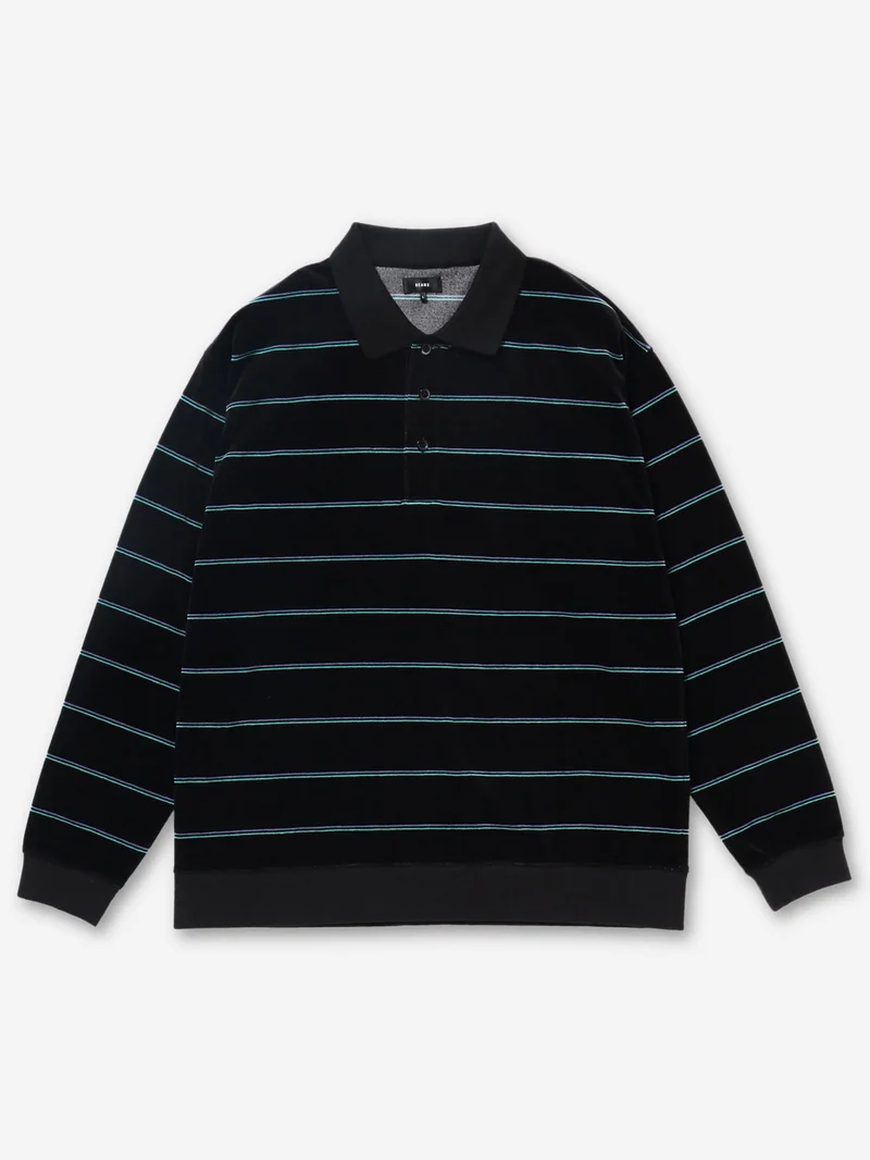 Image of Beams Velour Border Polo - Black