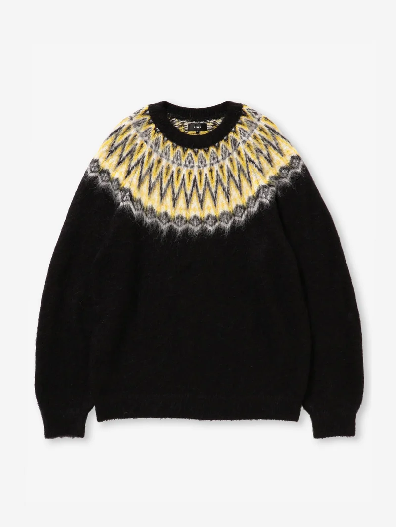 Image of Beams 5Gauge Nordic Shaggy Crew Neck - Black