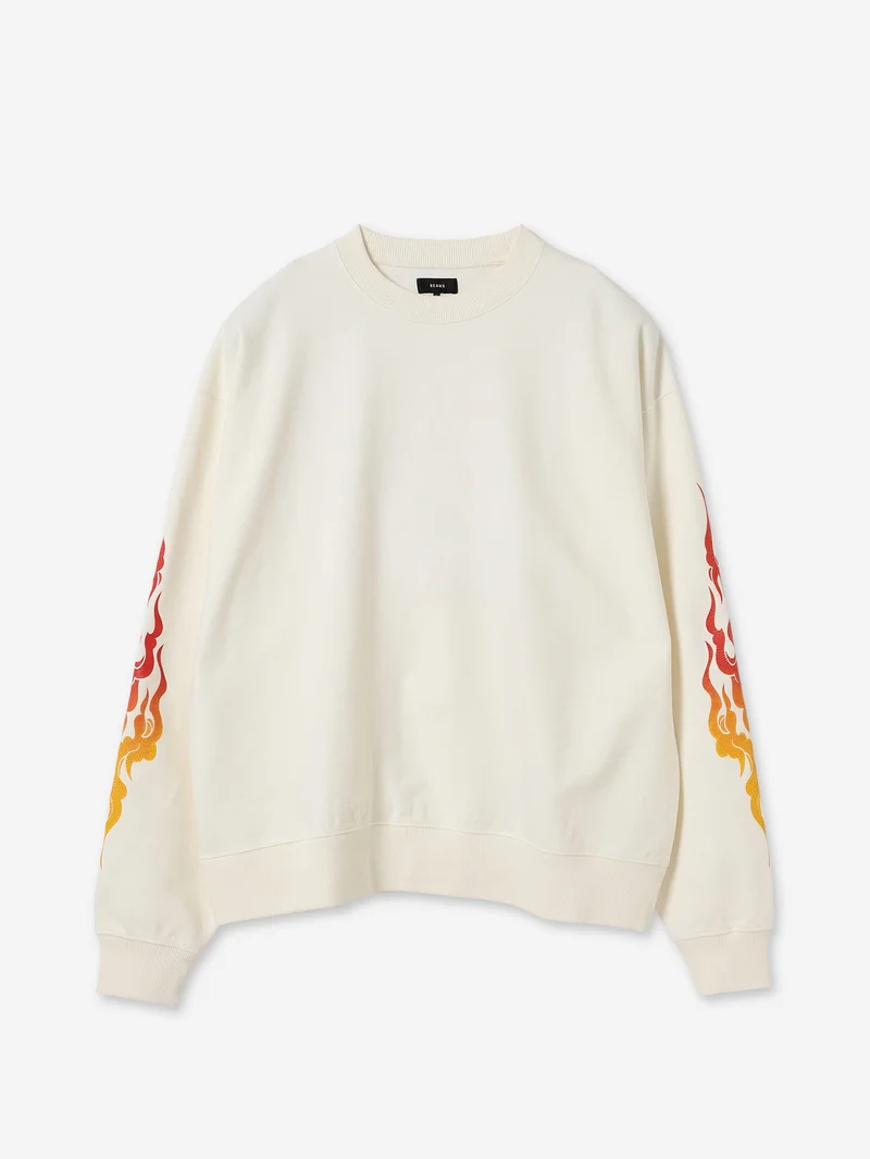 Image of Beams Fire Arm Crewneck Sweatshirt - White