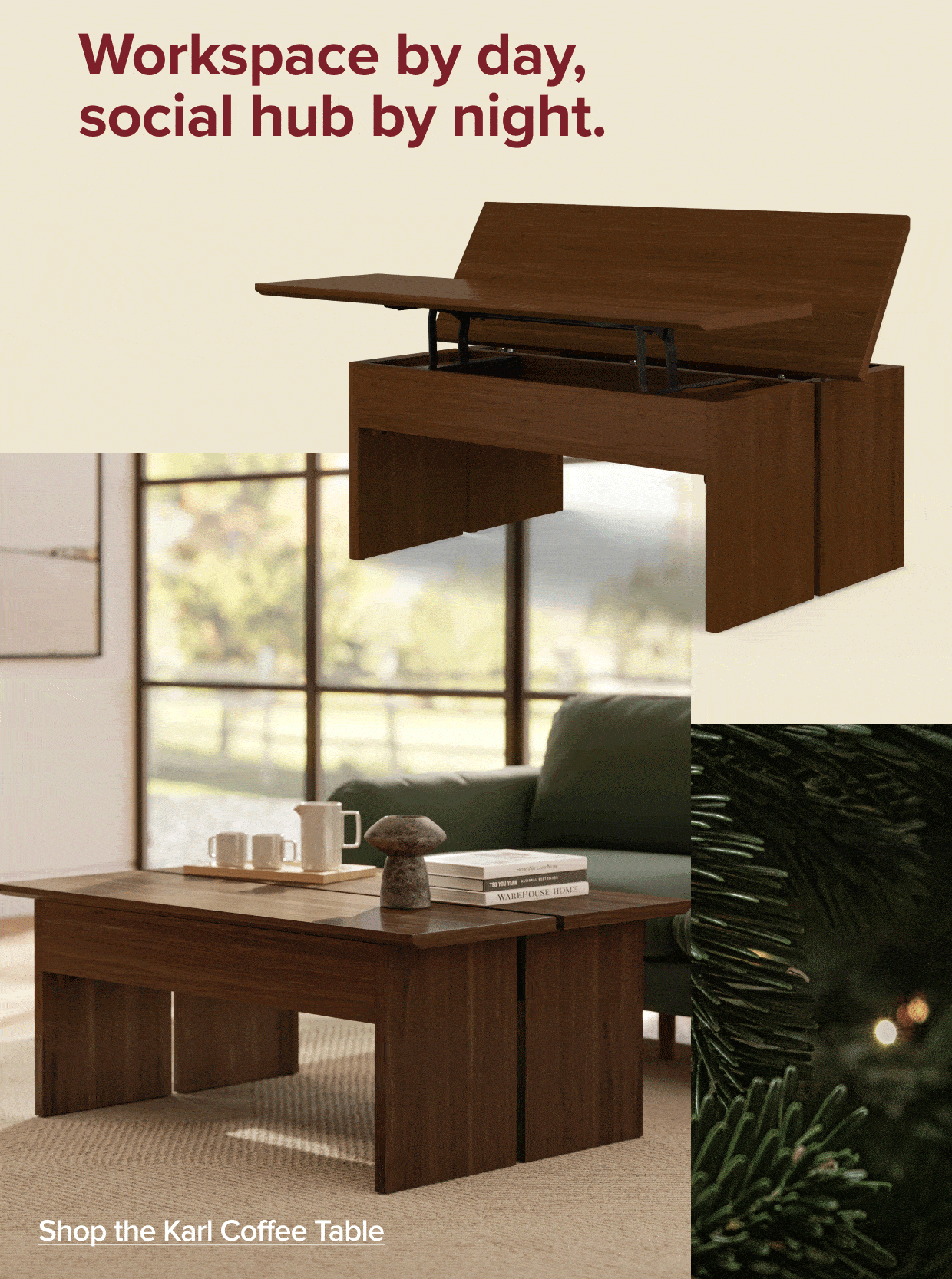 Workspace by day, social hub at night.