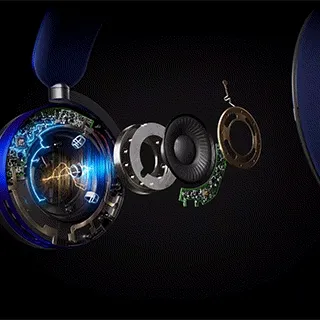 Ear cup disassembled to show circuit board and components