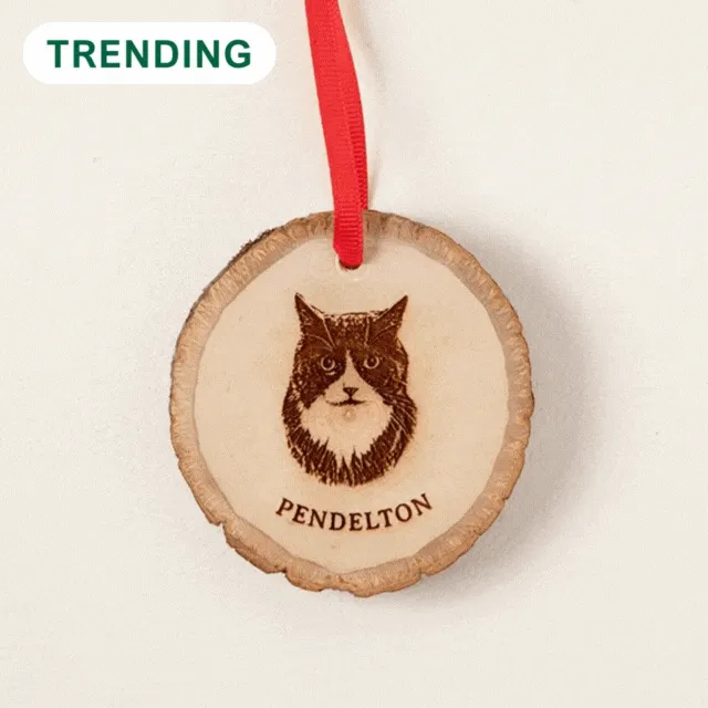 Personalized Pet Portrait Wood Slice Ornament