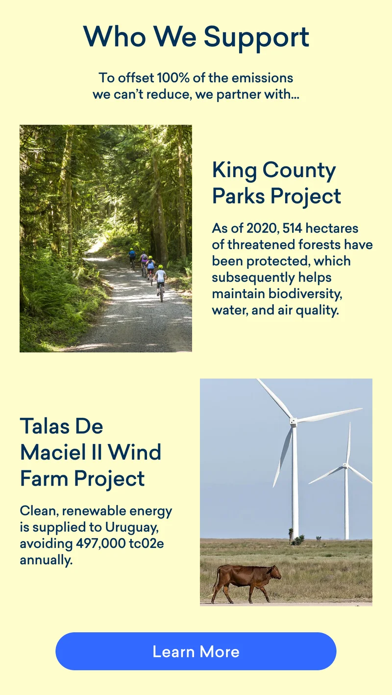 Who We Support - To Offset 100% of emissions we can't reduce, we partner with...