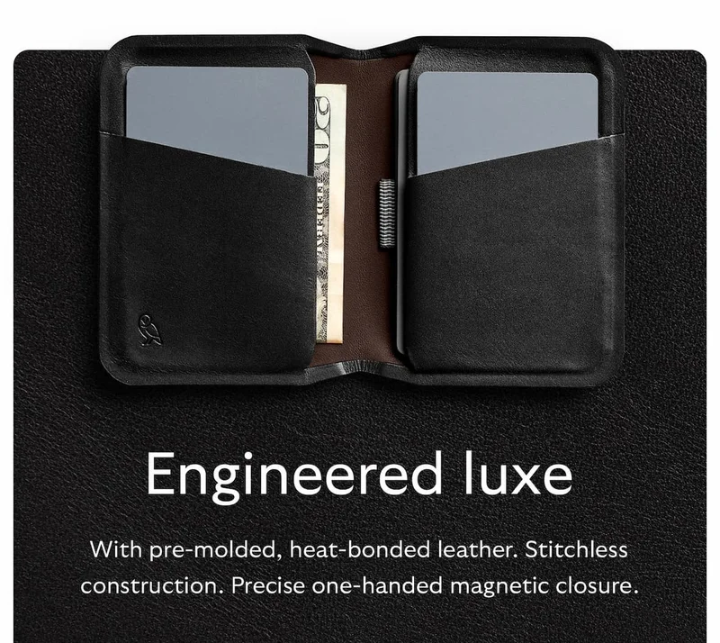 [Header] Engineered luxe [Blurb] With pre-molded, heat-bonded leather. Stitchless construction. Precise one-handed magnetic closure.