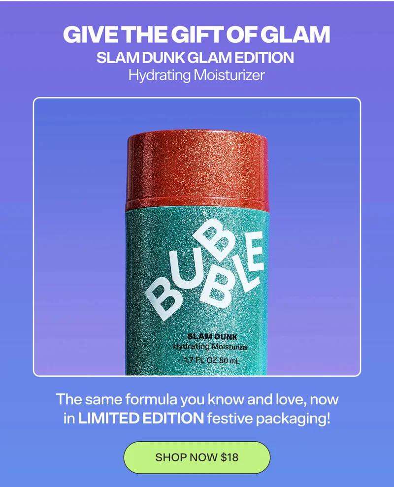 Bestselling Slam Dunk hydrates and nourishes skin, and the limited-edition sparkle packaging makes the festive season even brighter!  “This is a great moisturiser for my skin, as well as the glittery packaging being so cute on my vanity! I love it so much!” –Rosie