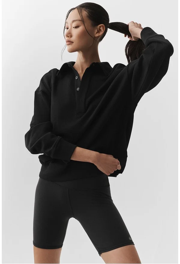 Take It Easy Long Sleeve Henley Pullover - Black - Black / S