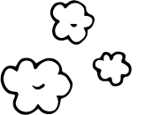 A black line illustration of three clouds.