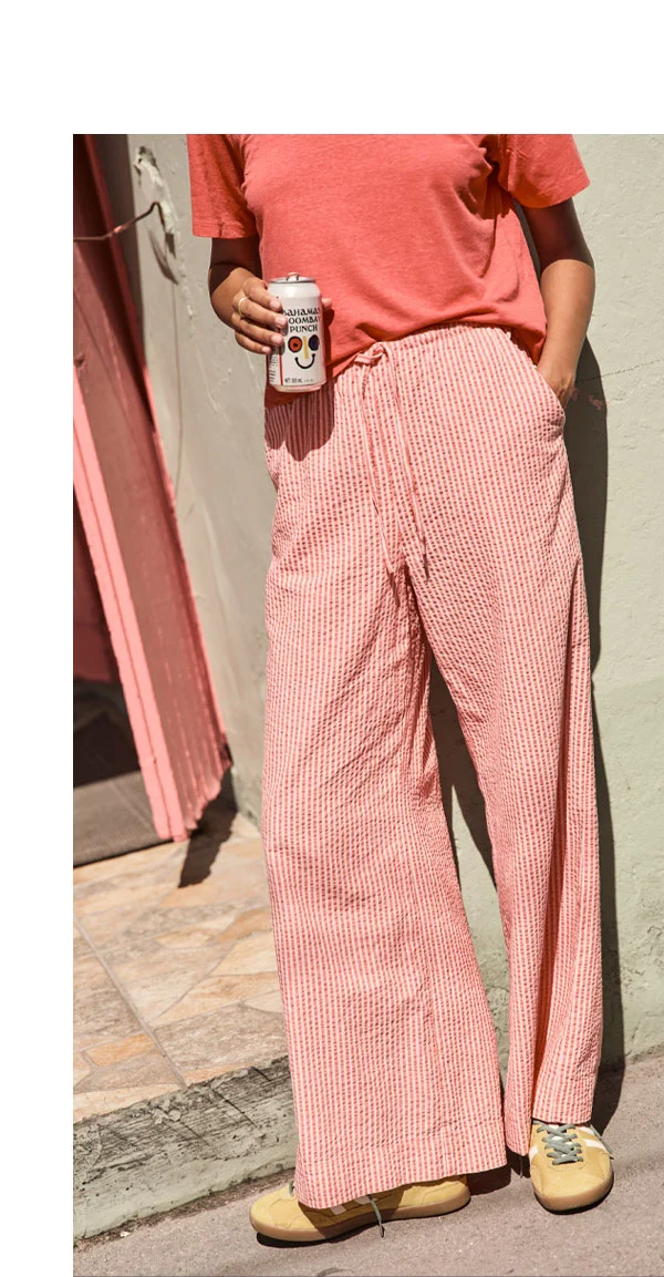 Seersucker Drawstring Wide Leg Pant