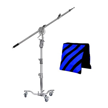 Flashpoint 3.8' Lowboy Steel Stand, with 86" Telescopic Boom Arm and Weight Bag