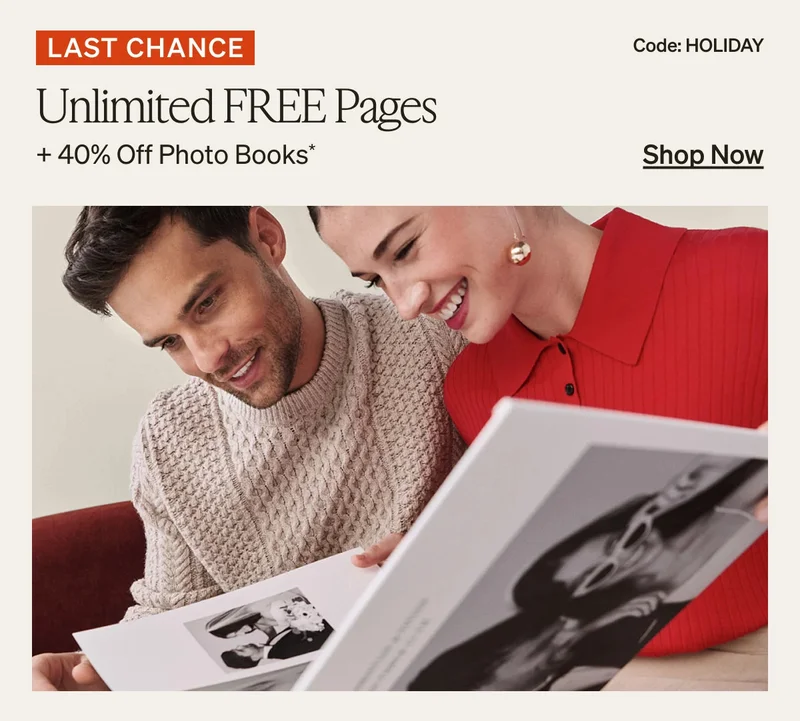 Unlimited Free Pages + 40% Off Photo Books