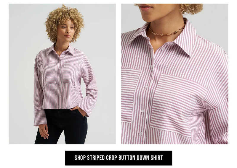 Shop Striped Crop Button Down Shirt
