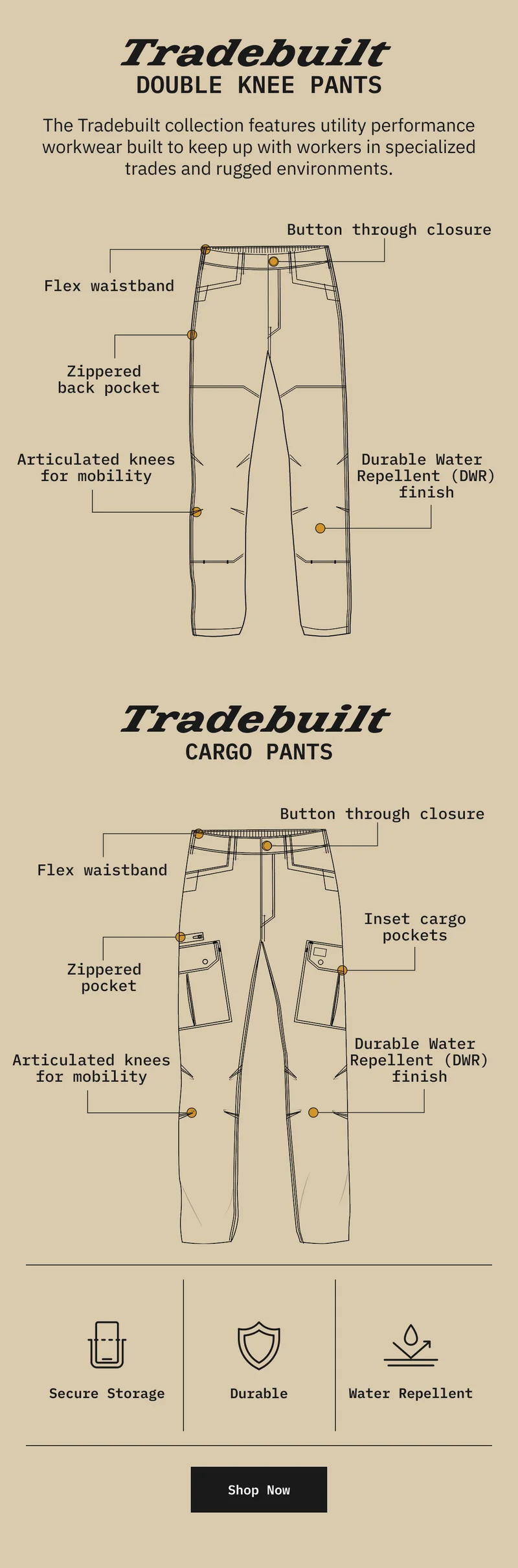 Tradebuilt. Double Knee Pants. The Tradebuilt collection features utility performance workwear ...