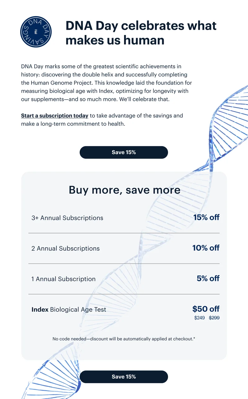 DNA Day celebrates what makes us human | Save 15%
