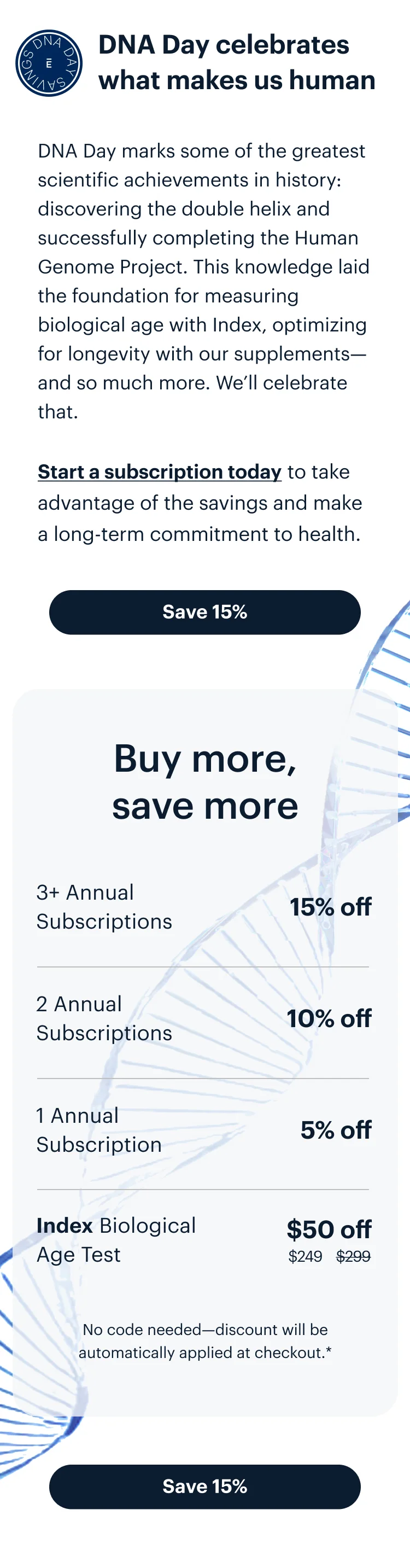 DNA Day celebrates what makes us human | Save 15%