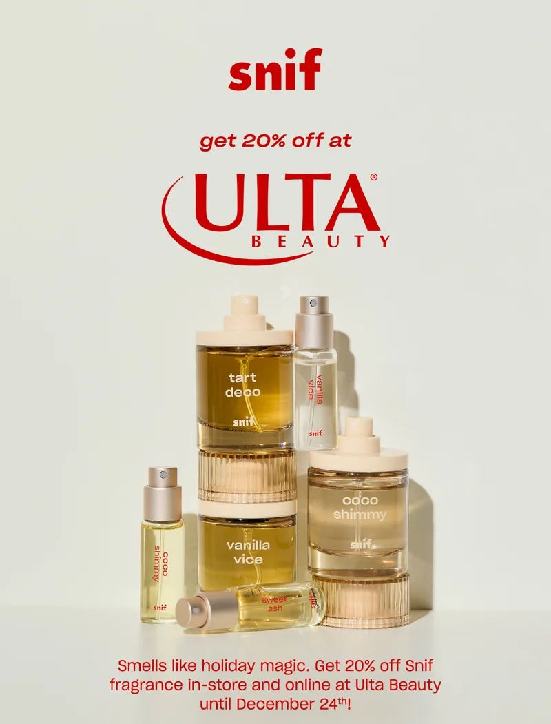 Smells like holiday magic. Get 20% off Snif fragrance in-store and online at Ulta Beauty until December 24th!