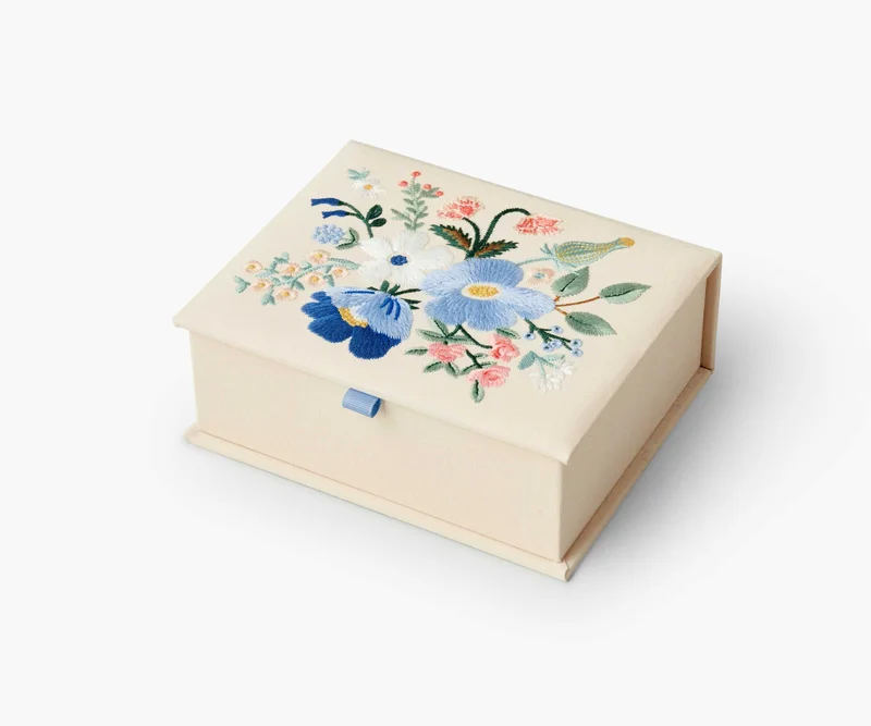 Image of Medium Embroidered Keepsake Box - Garden Party Blue